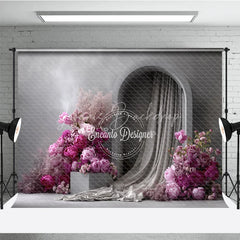Lofaris Modern Wedding Arch Backdrop Grey Wall with Pink Peony Abstract Minimalist Bridal Shower Photo Props