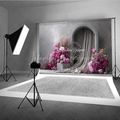 Lofaris Modern Wedding Arch Backdrop Grey Wall with Pink Peony Abstract Minimalist Bridal Shower Photo Props