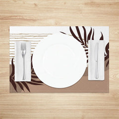 Lofaris Modern White and Brown Leaf Stripe Set of 4 Placemats for Botanical Farmhouse Kitchen Dining Decor