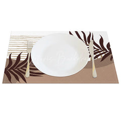 Lofaris Modern White and Brown Leaf Stripe Set of 4 Placemats for Botanical Farmhouse Kitchen Dining Decor
