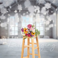 Lofaris Modern Winter Loft Backdrop Hanging 3D Snowflakes Industrial Windows Snow Floor Photo Background