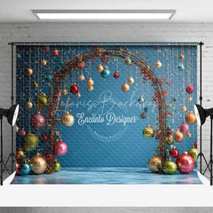 Lofaris Modern Wire Arch Christmas Backdrop Hanging Colorful Glass Ornament Photography Background