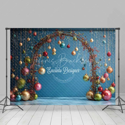 Lofaris Modern Wire Arch Christmas Backdrop Hanging Colorful Glass Ornament Photography Background