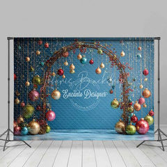Lofaris Modern Wire Arch Christmas Backdrop Hanging Colorful Glass Ornament Photography Background