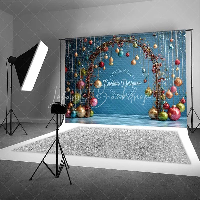 Lofaris Modern Wire Arch Christmas Backdrop Hanging Colorful Glass Ornament Photography Background