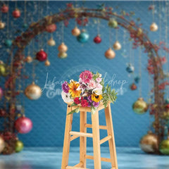 Lofaris Modern Wire Arch Christmas Backdrop Hanging Colorful Glass Ornament Photography Background