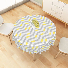 Lofaris Modern Yellow and Grey Chevron Round Tablecloth Geometric Zigzag Pattern for Dining Room Decor