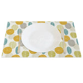 Lofaris Modern Yellow Circle and Green Leaves Set of 4 Placemats for Contemporary Botanical Kitchen Decor