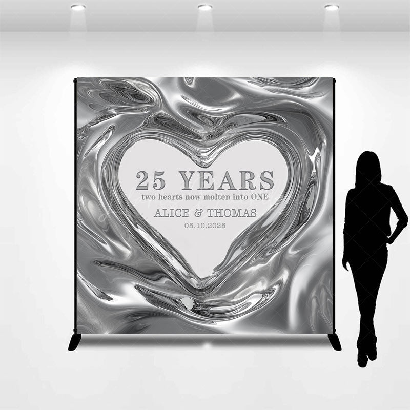 Lofaris Molten Silver Heart Custom Name Anniversary Backdrop