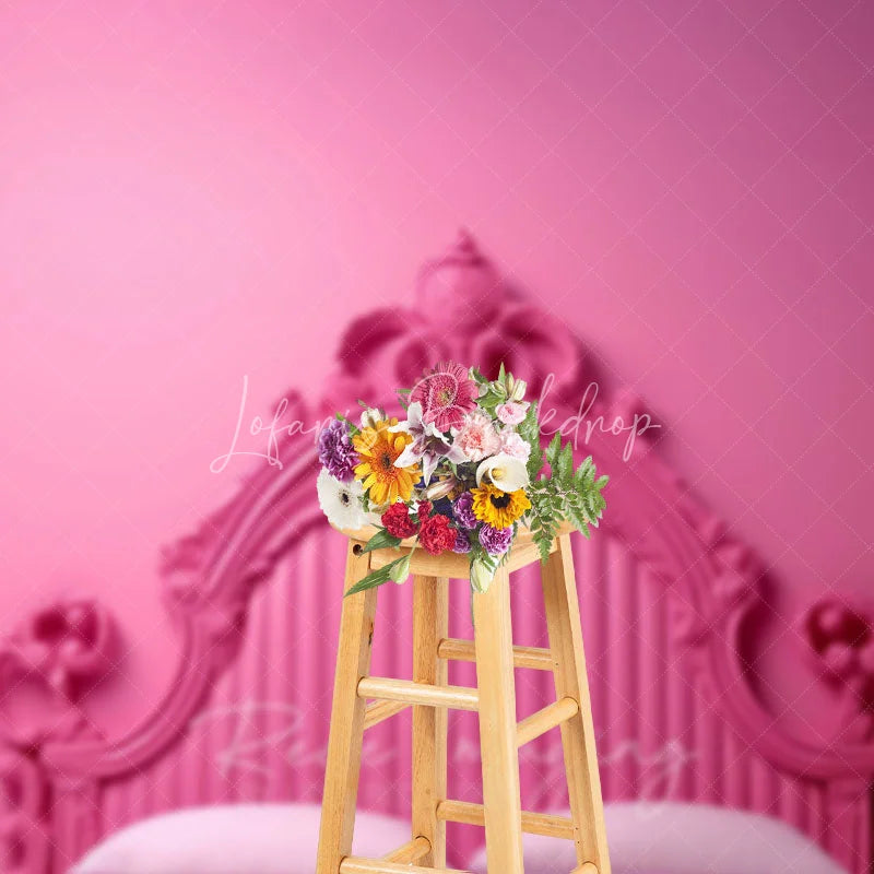 Lofaris Monochrome Pink Ornate Headboard Backdrop Luxury Carved Bed Style Photography Background