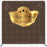 Lofaris Monogram Gold Happy Birthday Square Tension Backdrop