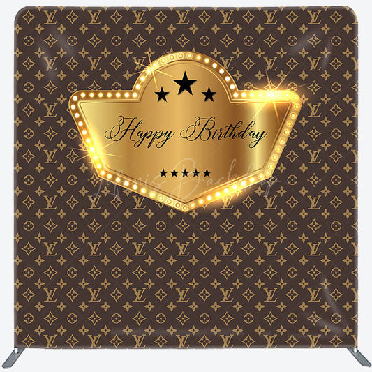 Lofaris Monogram Gold Happy Birthday Square Tension Backdrop