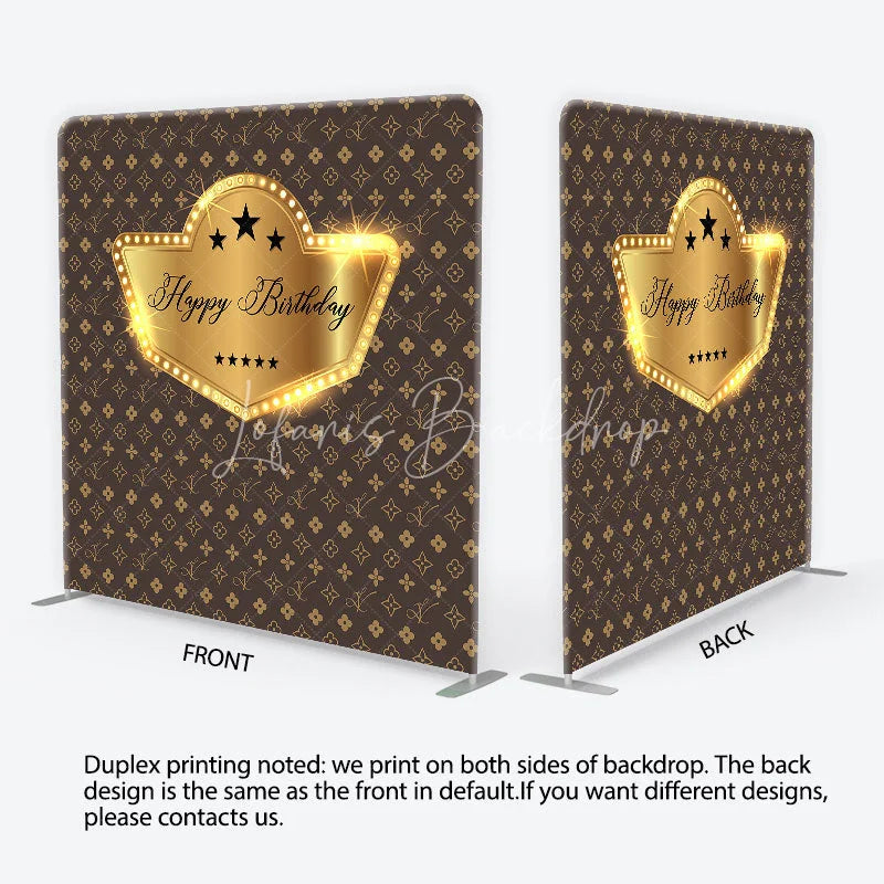Lofaris Monogram Gold Happy Birthday Square Tension Backdrop