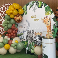 Lofaris Monstera Safari Animals Round Baby Shower Backdrop