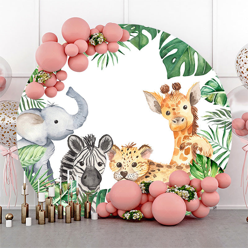 Lofaris Monstera Safari Animals Round Baby Shower Backdrop