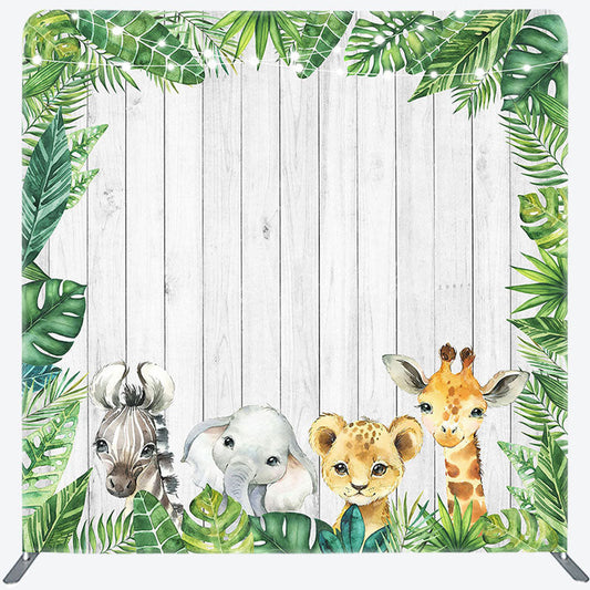Lofaris Monstera Safari Animals Wooden Pillow Case Backdrop