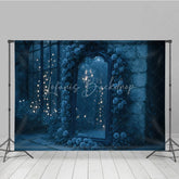 Lofaris Moody Blue Roses and Mirror Photography Backdrop Enchanted Garden with Bokeh Lights Fine Art Photo Background