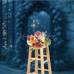 Lofaris Moody Blue Roses and Mirror Photography Backdrop Enchanted Garden with Bokeh Lights Fine Art Photo Background