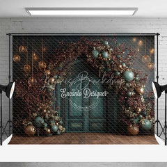 Lofaris Moody Dark Green Christmas Backdrop Bronze Ornament Floral Arch Photography Background
