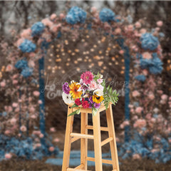 Lofaris Moody Floral Arch Photography Backdrop with Bokeh Lights Pink and Blue Flowers Romantic Wedding Photo Background