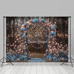 Lofaris Moody Floral Arch Photography Backdrop with Bokeh Lights Pink and Blue Flowers Romantic Wedding Photo Background