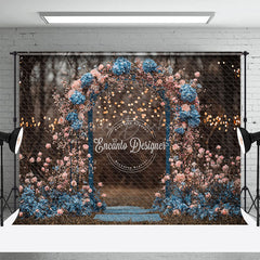 Lofaris Moody Floral Arch Photography Backdrop with Bokeh Lights Pink and Blue Flowers Romantic Wedding Photo Background