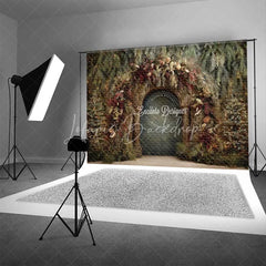 Lofaris Moody Rustic Wood Arch Backdrop Dried Floral Winter Forest Photography Background