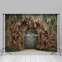 Lofaris Moody Rustic Wood Arch Backdrop Dried Floral Winter Forest Photography Background
