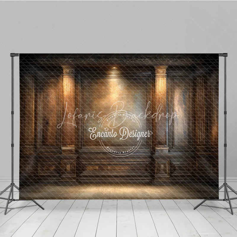 Lofaris Moody Vintage Wood Panel Photography Backdrop Dark Ornate Wall with Spotlight Retro Library Photo Background