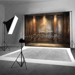 Lofaris Moody Vintage Wood Panel Photography Backdrop Dark Ornate Wall with Spotlight Retro Library Photo Background