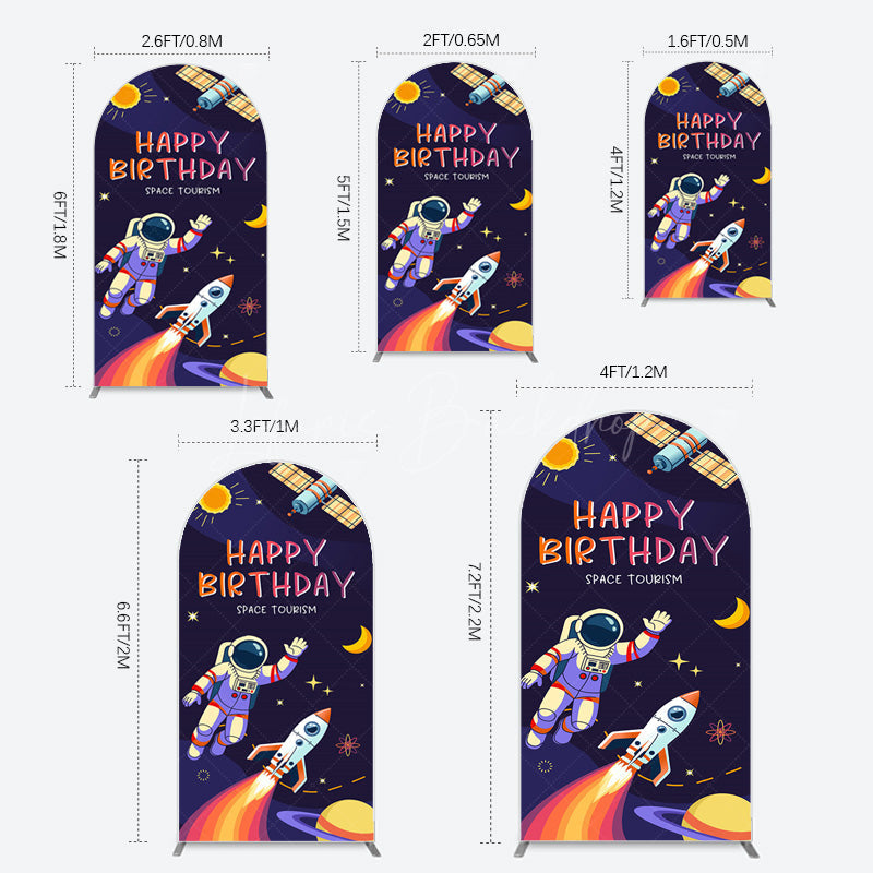 Lofaris Moon Astronaut Purple Galaxy Birthday Arch Backdrop