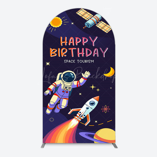 Lofaris Moon Astronaut Purple Galaxy Birthday Arch Backdrop