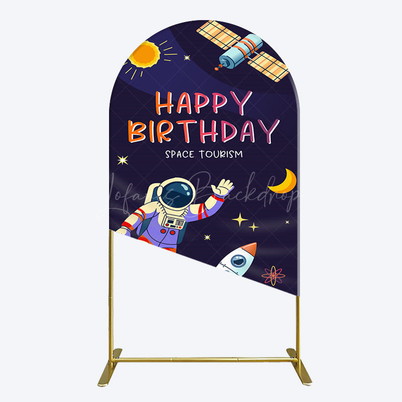 Lofaris Moon Astronaut Purple Galaxy Birthday Arch Backdrop