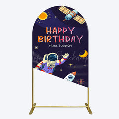 Lofaris Moon Astronaut Purple Galaxy Birthday Arch Backdrop