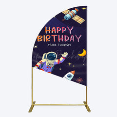 Lofaris Moon Astronaut Purple Galaxy Birthday Half Arch Backdrop