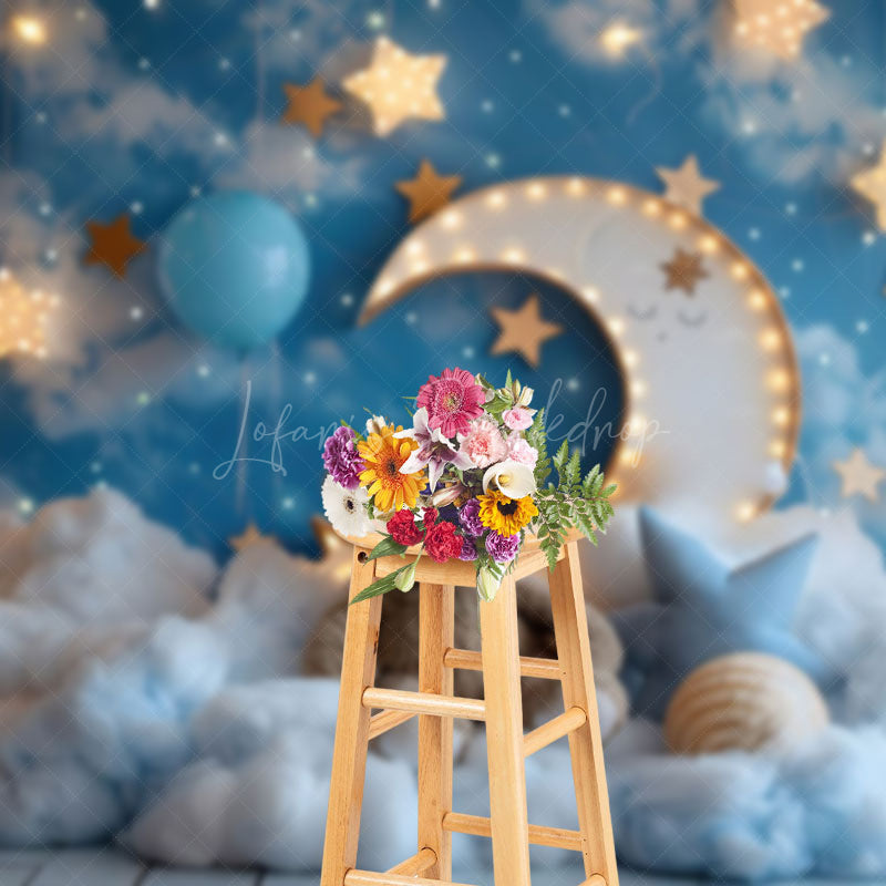 Lofaris Moon Lights Night Teddy Bear Cake Smash Backdrop