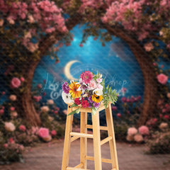 Lofaris Moon Night Pink Floral Tree Romantic Wedding Backdrop