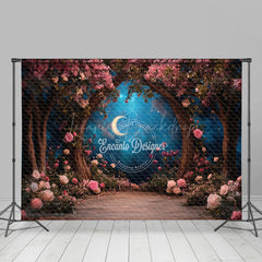 Lofaris Moon Night Pink Floral Tree Romantic Wedding Backdrop