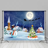 Lofaris Moon Night Snowy Town Field Merry Christmas Backdrop