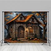 Lofaris Moon Night Stone House Pumpkin Autumn Photo Backdrop