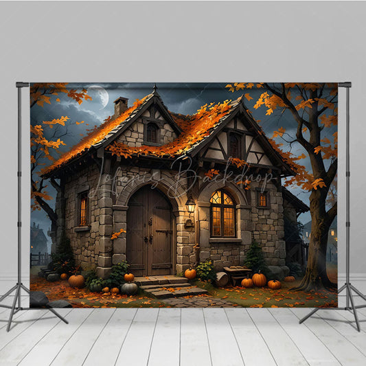 Lofaris Moon Night Stone House Pumpkin Autumn Photo Backdrop