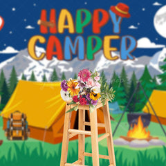 Lofaris Moon Night Wild Forest Bear Happy Camper Backdrop