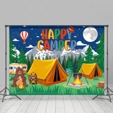 Lofaris Moon Night Wild Forest Bear Happy Camper Backdrop
