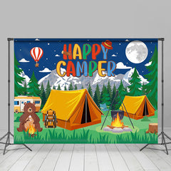 Lofaris Moon Night Wild Forest Bear Happy Camper Backdrop