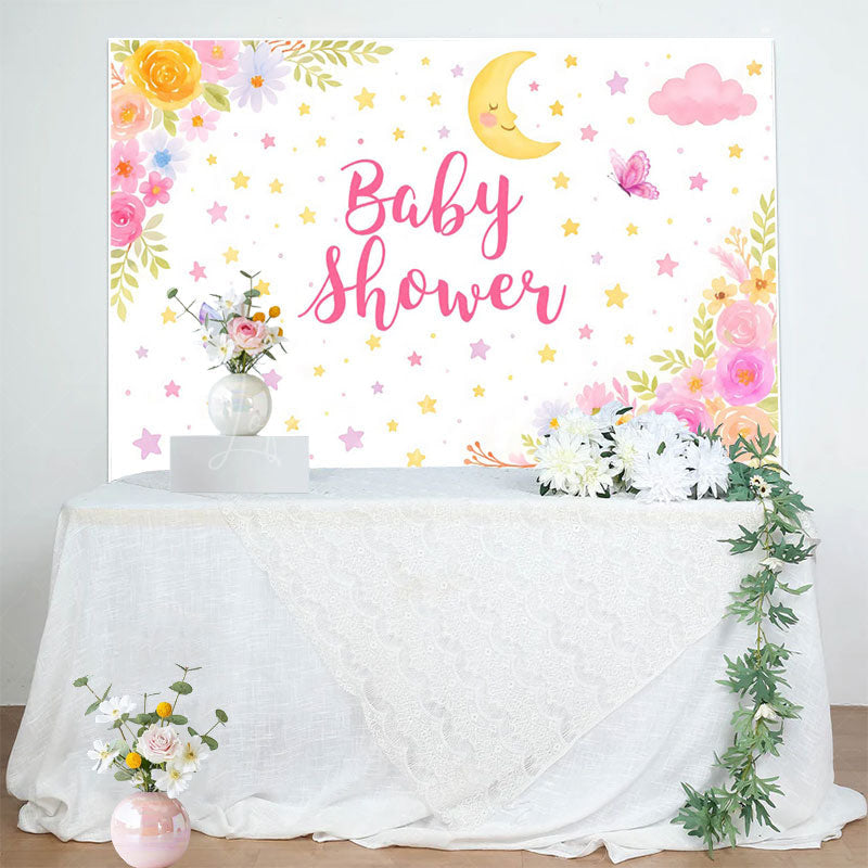 Lofaris Moonlit Star Floral Butterfly Baby Shower Backdrop