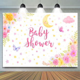Lofaris Moonlit Star Floral Butterfly Baby Shower Backdrop