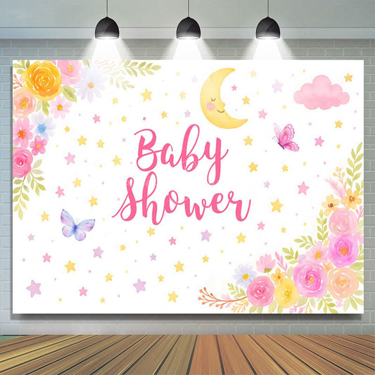 Lofaris Moonlit Star Floral Butterfly Baby Shower Backdrop