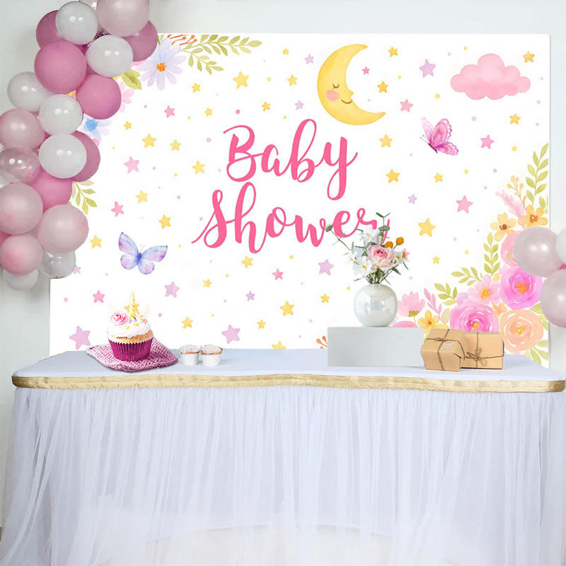 Lofaris Moonlit Star Floral Butterfly Baby Shower Backdrop