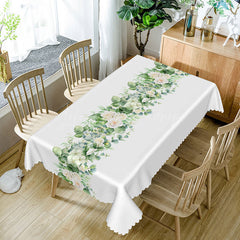 Lofaris Morden Green Floral White Rectangle Tablecloth