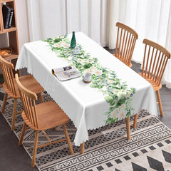 Lofaris Morden Green Floral White Rectangle Tablecloth